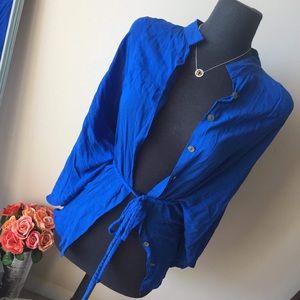 Bright Blue Beach Wrap Blouse Size Medium